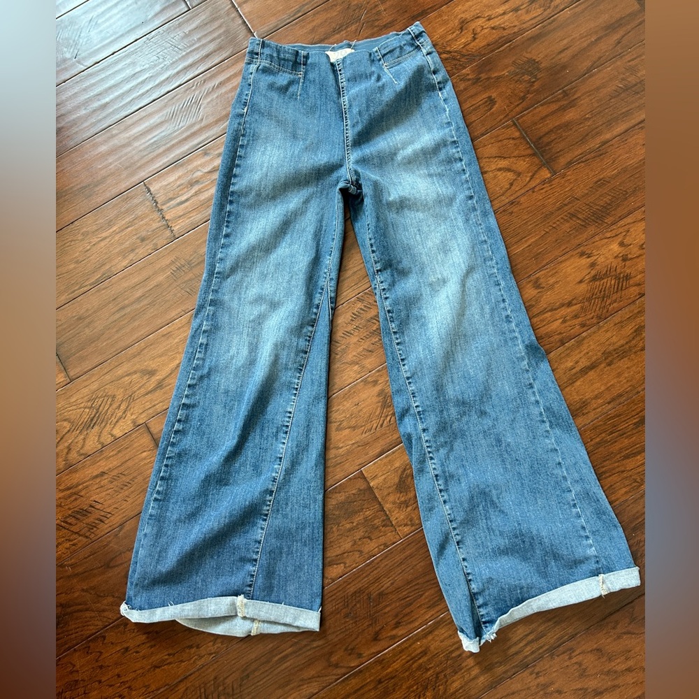 Free People Flare Wide Leg Blue Jeans